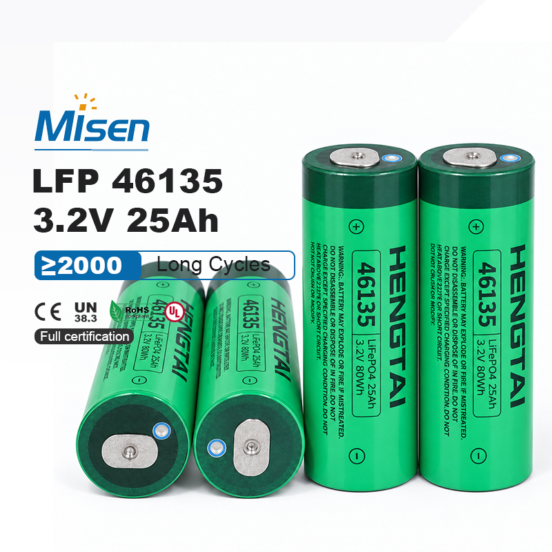 Misen 46135 25Ah 3.2V 25Ah Full-Tab Rechargeable LiFePO4 Cylindrical Battery Cell