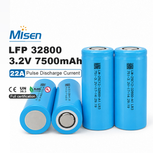 Misenpower LiFePO4 32800 7.5Ah 3.2V 7500mAh 7.5A Continuous 22.5A Pulse Rechargeable LiFePO4 Battery Cell